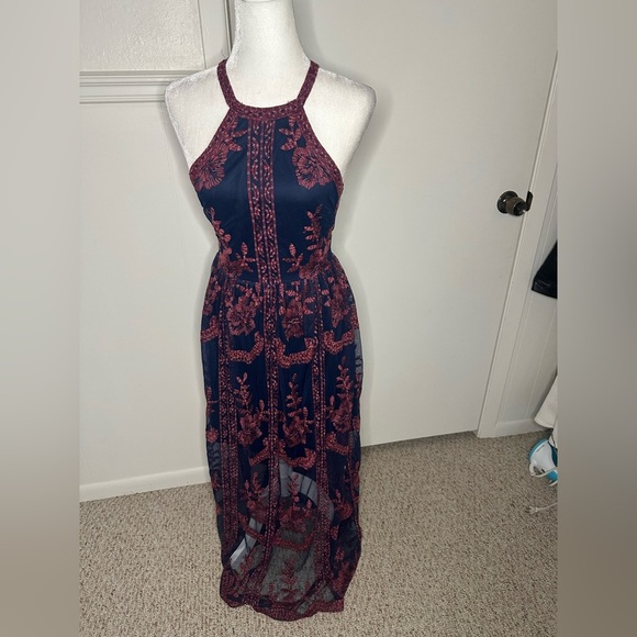 Altar'd State Blue and Red Halter Maxi Mesh dress size S - Picture 4 of 11